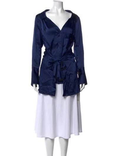 Pre-owned Hellessy Silk V-neck Top In Blue