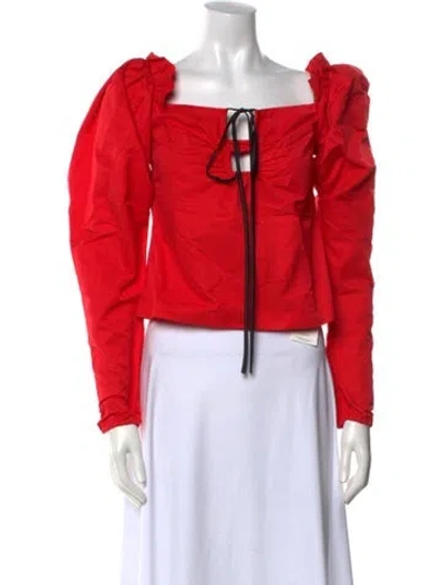 Pre-owned Hellessy Square Neckline Long Sleeve Crop Top In Red