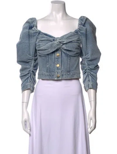 Pre-owned Hellessy Square Neckline Long Sleeve Crop Top W/ Tags In Blue