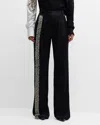 HELLESSY STEFAN EMBELLISHED DOUBLE-PLEATED STRAIGHT-LEG SATIN PANTS