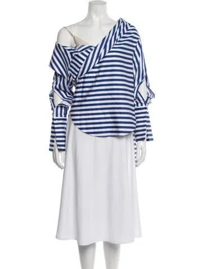 Pre-owned Hellessy Striped Asymmetrical Blouse In Blue