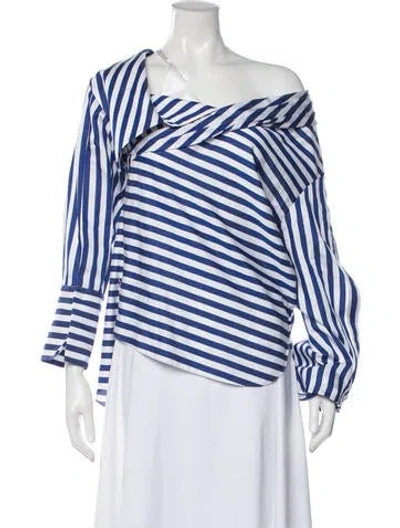 Pre-owned Hellessy Striped Asymmetrical Top In Blue