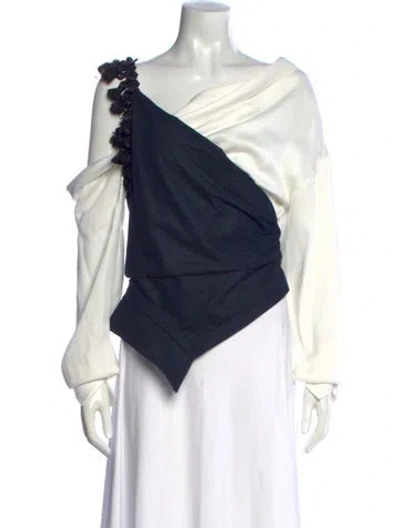 Pre-owned Hellessy Striped Asymmetrical Top In White