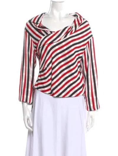 Pre-owned Hellessy Striped Cowl Neck Blouse In Red