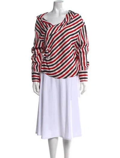 Pre-owned Hellessy Striped Cowl Neck Blouse In Red