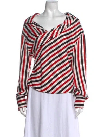 Pre-owned Hellessy Striped Cowl Neck Blouse W/ Tags In Red