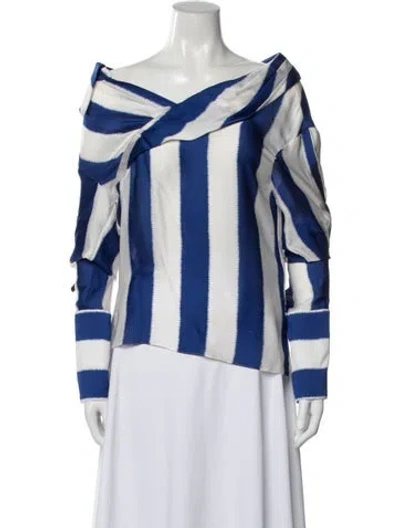 Pre-owned Hellessy Striped Off-the-shoulder Blouse In Blue