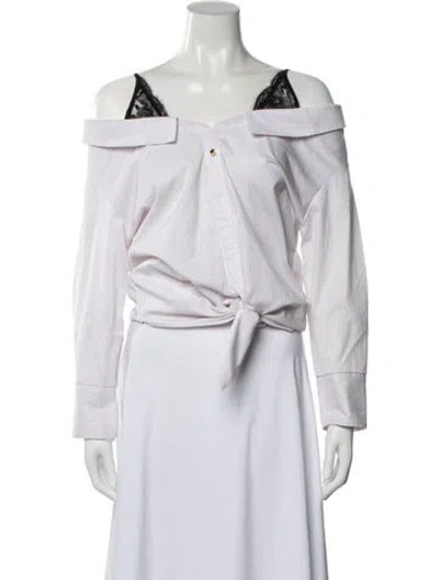 Pre-owned Hellessy Striped Off-the-shoulder Button-up Top In Pink