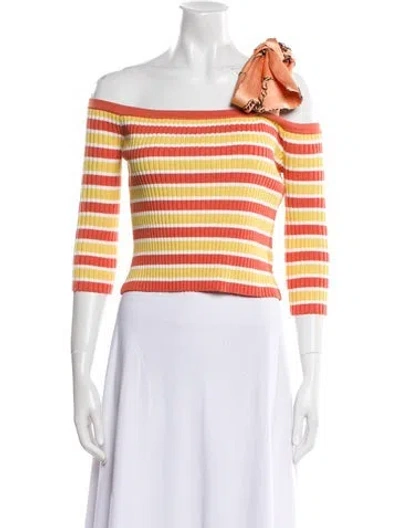 Pre-owned Hellessy Striped Off-the-shoulder Crop Top In Orange
