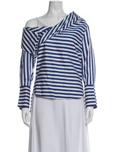 Pre-owned Hellessy Striped Off-the-shoulder Top In Blue