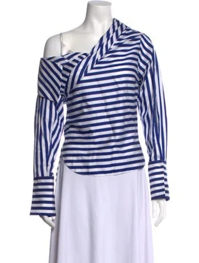 Pre-owned Hellessy Striped One-shoulder Button-up Top In Blue