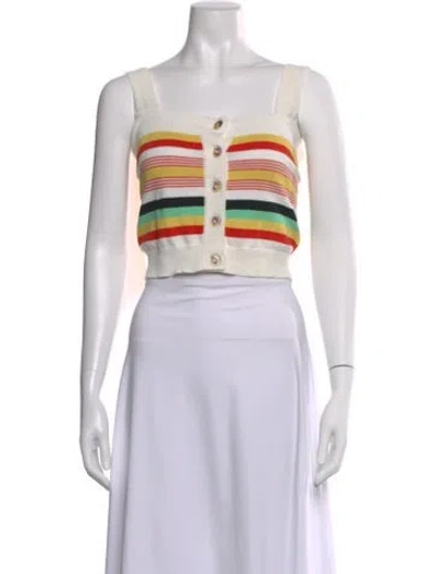Pre-owned Hellessy Striped Square Neckline Crop Top In White