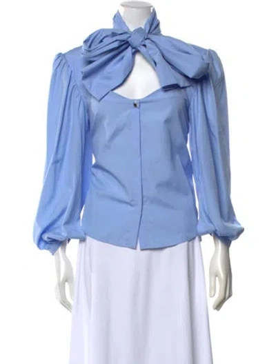 Pre-owned Hellessy Tie Neck Long Sleeve Blouse In Blue