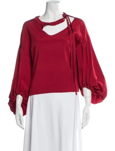 Pre-owned Hellessy Tie Neck Long Sleeve Top In Red