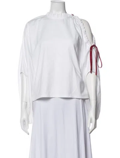 Pre-owned Hellessy Tie Neck Long Sleeve Top In White