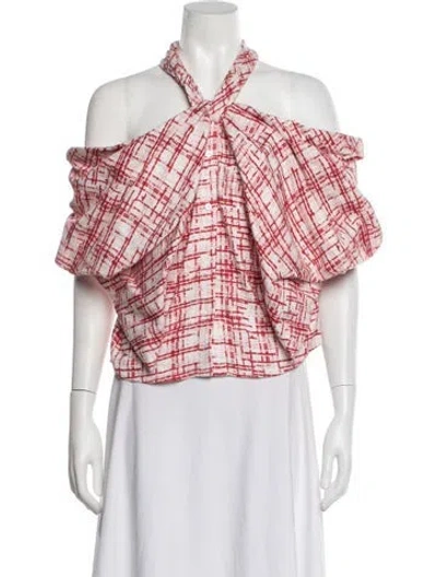 Pre-owned Hellessy Tweed Plaid Print Top In Red