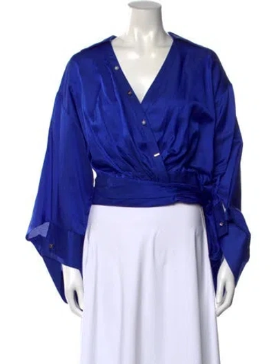 Pre-owned Hellessy V-neck Long Sleeve Blouse In Blue