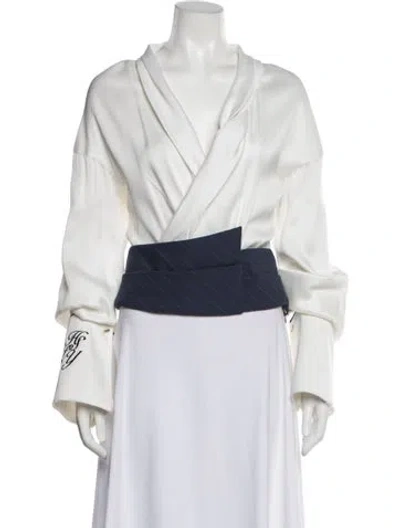 Pre-owned Hellessy V-neck Long Sleeve Blouse In White