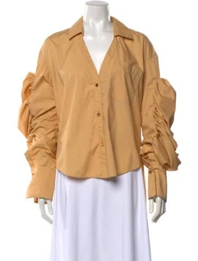 Pre-owned Hellessy V-neck Long Sleeve Button-up Top In Neutrals