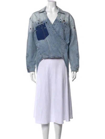 Pre-owned Hellessy V-neck Long Sleeve Top In Blue