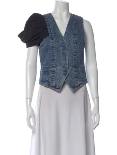 Pre-owned Hellessy V-neck Short Sleeve Button-up Top In Blue
