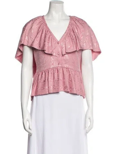 Pre-owned Hellessy V-neck Short Sleeve Crop Top In Pink