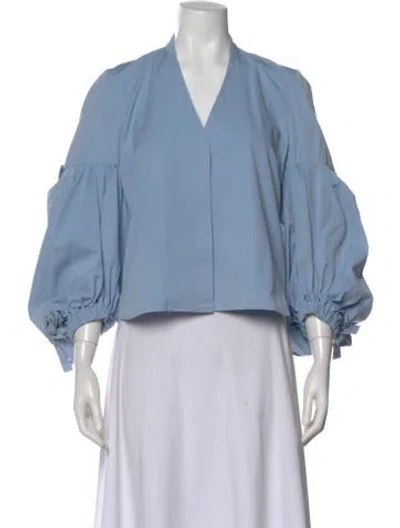 Pre-owned Hellessy V-neck Three-quarter Sleeve Blouse In Blue