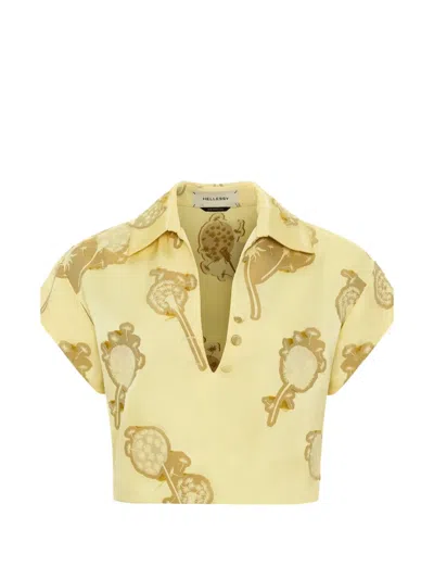 Hellessy Warren Polo V-neck Printed Top In Yellow