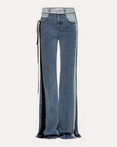 Hellessy Women's Ben Satin Ribbon Straight-leg Jeans In Blue