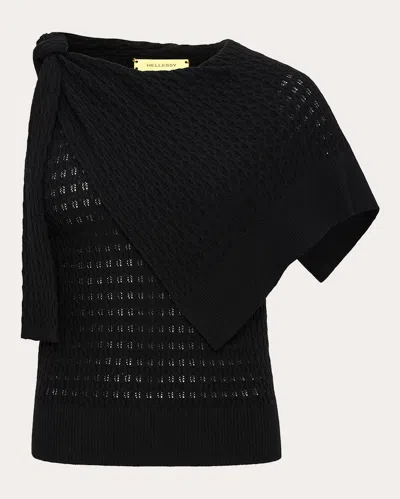 Hellessy Women's Dove Knit Knotted Cape Asymmetric Top In Black