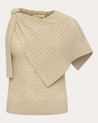 Hellessy Women's Dove Knit Knotted Cape Asymmetric Top In Neutral