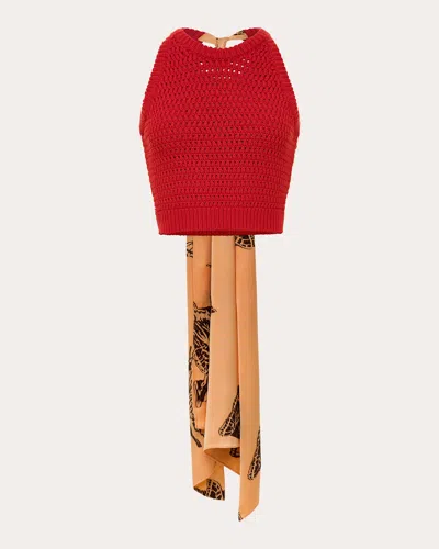 Hellessy Ducle Scarf-tie Crochet Knit Crop Top In Red Snail