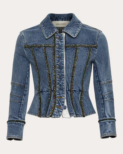 Hellessy Women's Kai Beaded Peplum Denim Jacket In Blue