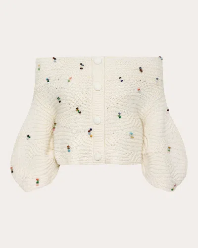 Hellessy Women's Lian Beaded Knit Off-shoulder Sweater In White