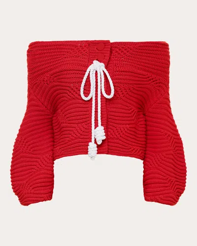 Hellessy Magalie Cable-knit Off-the-shoulder Cardigan In Red Snail