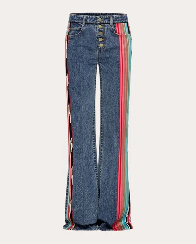 Hellessy Women's Omar Multicolor Grosgrain Straight-leg Jeans In Blue