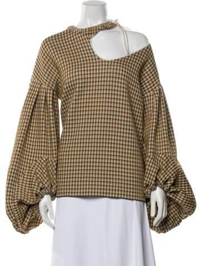 Pre-owned Hellessy Wool Houndstooth Print Top In Yellow