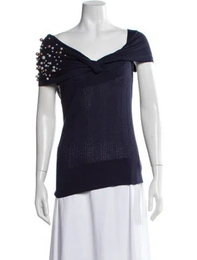 Pre-owned Hellessy Wool Off-the-shoulder Top In Blue