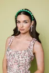 Hello Edie Embellished Canvas Ultra Slim Headband In Kelly In Green