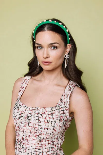 Hello Edie Embellished Canvas Ultra Slim Headband In Kelly In Green