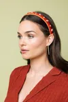 Hello Edie Velvet Ultra Slim Embellished Headband In Burnt Orange In Red