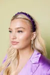 Hello Edie Velvet Ultra Slim Embellished Headband In Purple In Purple