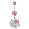 Hello Kitty 14g Stainless Steel (316l) Piercing Element Dangle Belly Button Ring In Metallic