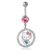Hello Kitty 14g Stainless Steel Crystal Dangle Belly Button Ring In Multi