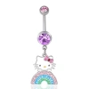 Hello Kitty 14g Stainless Steel Rainbow Crystal Dangle Belly Button Ring In Multi
