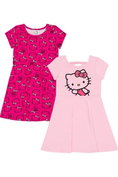 Hello Kitty Kids'  2-pack Short Sleeve Skater Dresses In Pink