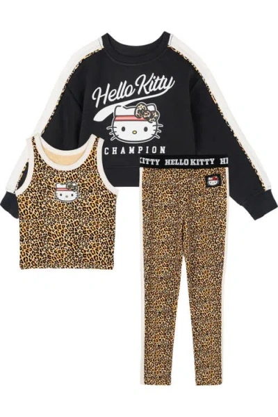 Hello Kitty Kids'  3-piece Sweatshirt And Leggings Set In Brown
