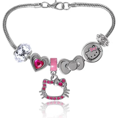 Hello Kitty Kids'  7'' Fashion Charm Bead Bracelet In Silver