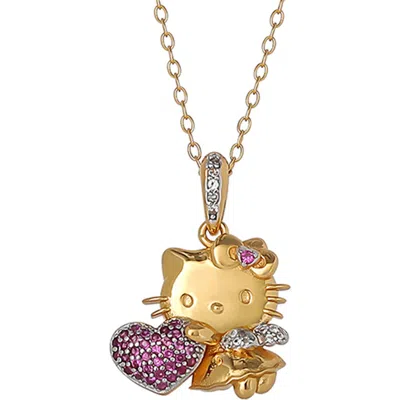 Hello Kitty 925 Sapphire Pendant, 18" Chain In Gold