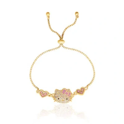 Hello Kitty Adjustable Bracelet With Pave Pink Bow & Crystals In Gold